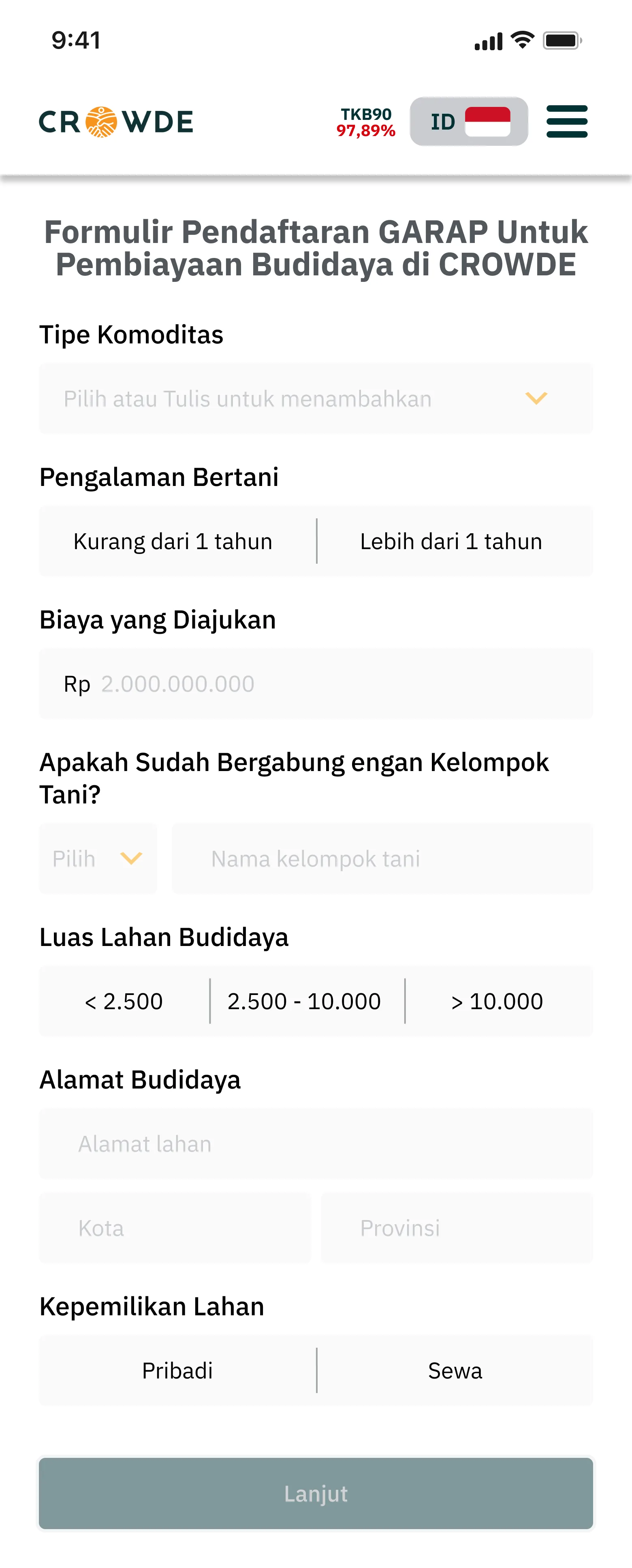 Loan application form