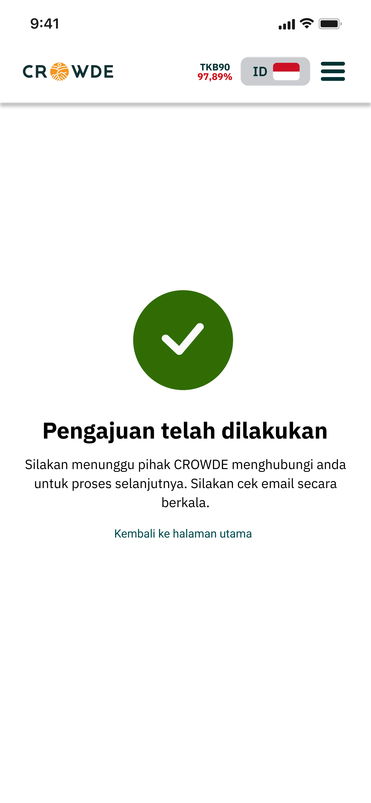 Application success state
