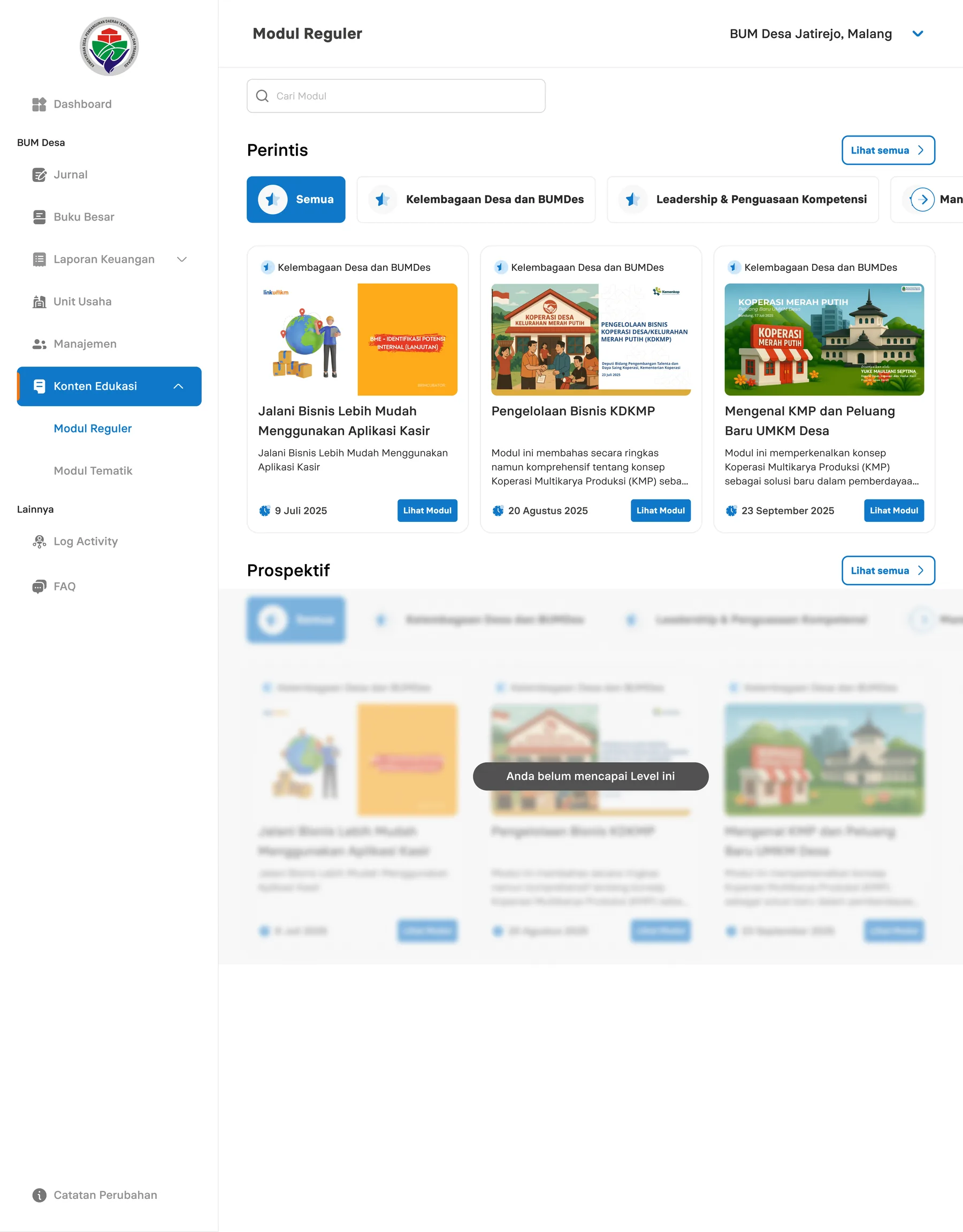 BUMDesa adaptive learning modules