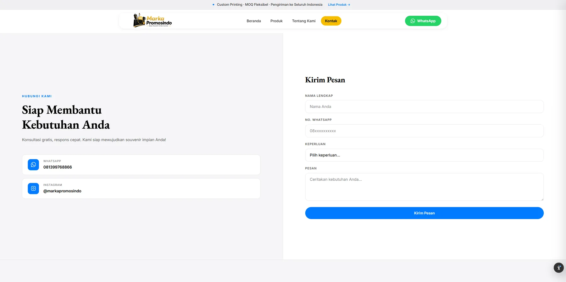 Marka Promosindo contact page