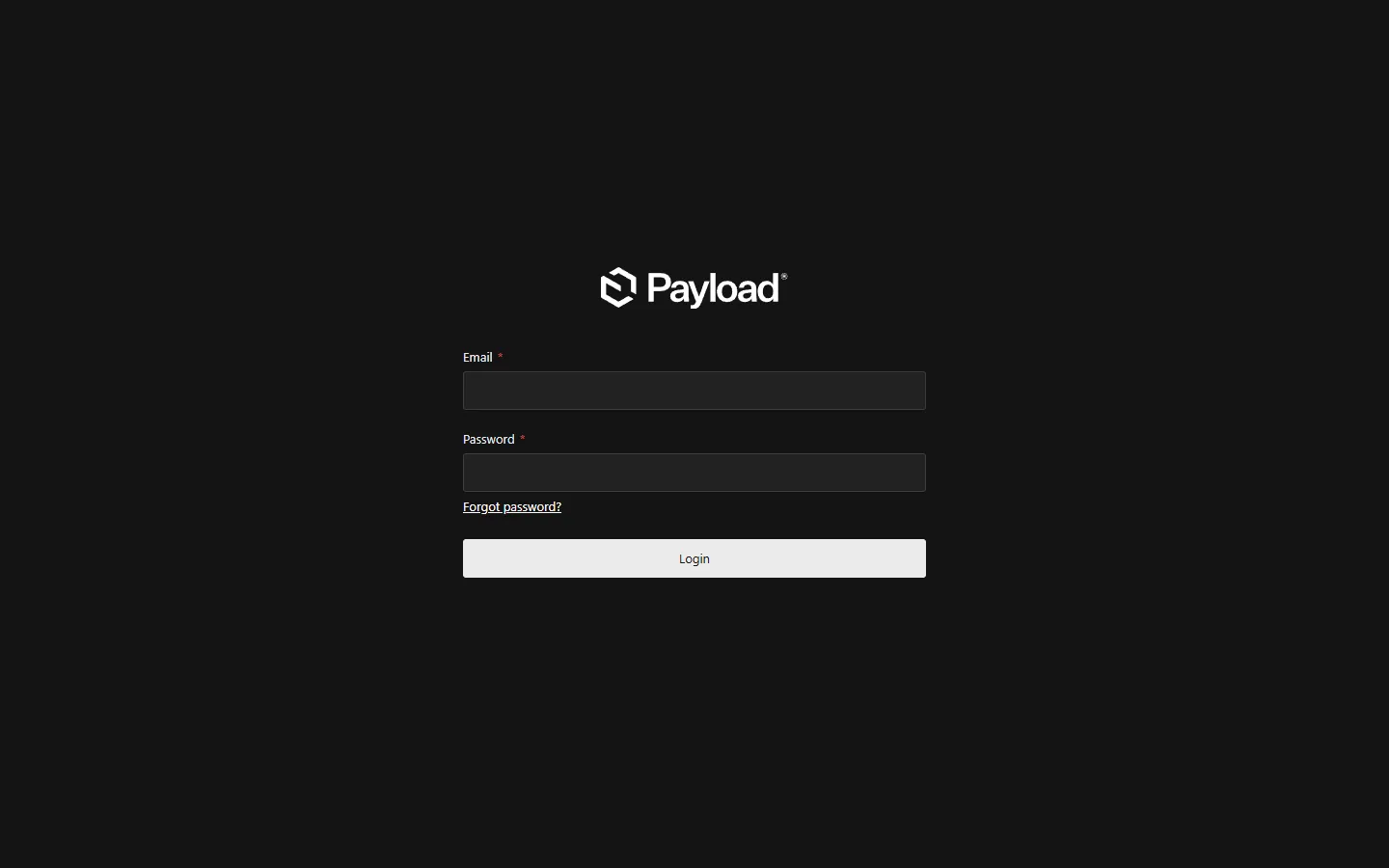 The Payload CMS admin panel where the owner manages products, media, and FAQs